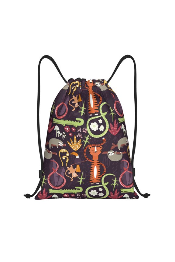 Drawstring Backpack - Funny tiger sloth Splash Proof Small Drawstring Gym Bag for Women Men, Cinch Sports String Bag Backpack for Travel Swimming Beach