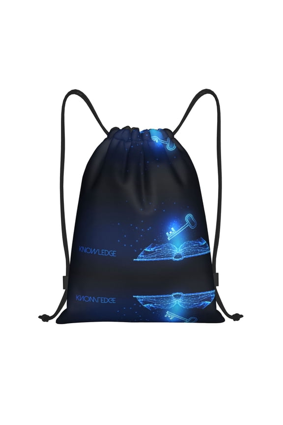 Drawstring Backpack - Futuristic Book Knowledge Splash Proof Small Drawstring Gym Bag for Women Men, Cinch Sports String Bag Backpack for Travel Swimming Beach