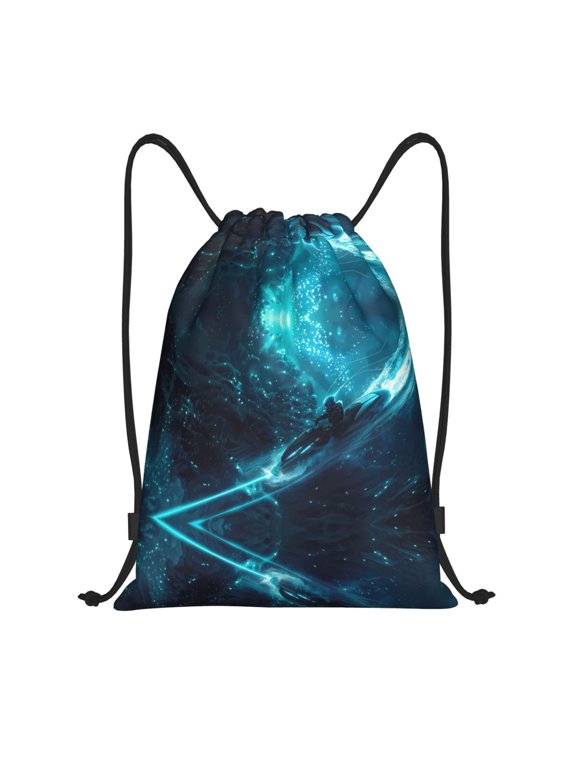 Drawstring Backpack - Futuristic Jet Ski Adventure Splash Proof Small Drawstring Gym Bag for Women Men, Cinch Sports String Bag Backpack for Travel Swimming Beach