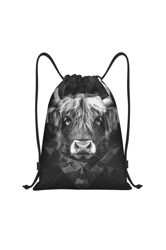 Drawstring Backpack - Geometric Bull Design Splash Proof Small Drawstring Gym Bag for Women Men, Cinch Sports String Bag Backpack for Travel Swimming Beach