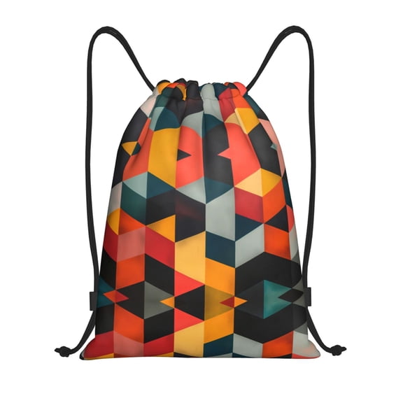 Drawstring Backpack - Geometric Cube Pattern Art Splash Proof Small Drawstring Gym Bag for Women Men, Cinch Sports String Bag Backpack for Travel Swimming Beach