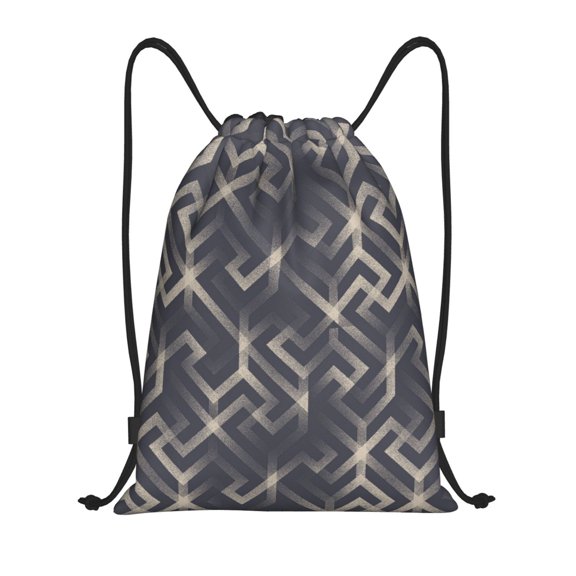 Drawstring Backpack - Geometric Labyrinth Patterns Splash Proof Small Drawstring Gym Bag for Women Men, Cinch Sports String Bag Backpack for Travel Swimming Beach