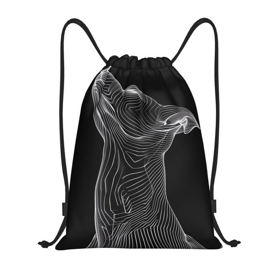 Drawstring Backpack - Geometric Lines Dog Art Splash Proof Small Drawstring Gym Bag for Women Men, Cinch Sports String Bag Backpack for Travel Swimming Beach