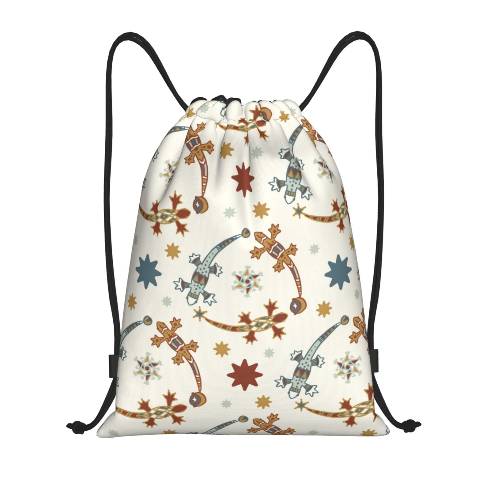 Drawstring Backpack, Geometric Lizard Gecko Colorful Light Waterproof ...