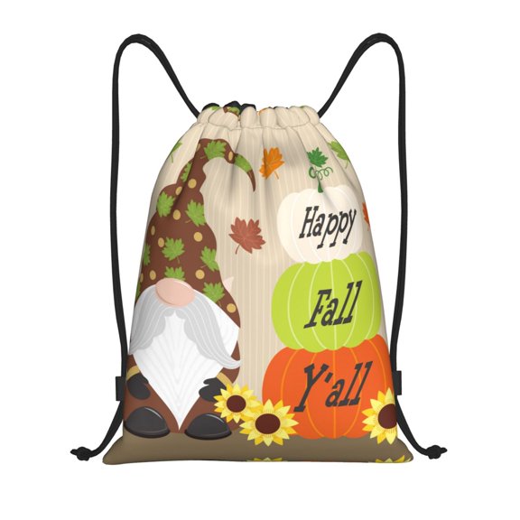 Drawstring Backpack - Gnome Happy Fall Splash Proof Small Drawstring Gym Bag for Women Men, Cinch Sports String Bag Backpack for Travel Swimming Beach