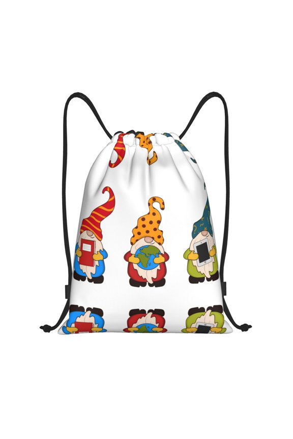 Drawstring Backpack - Gnomes Are Holding School Supplies Splash Proof Small Drawstring Gym Bag for Women Men, Cinch Sports String Bag Backpack for Travel Swimming Beach