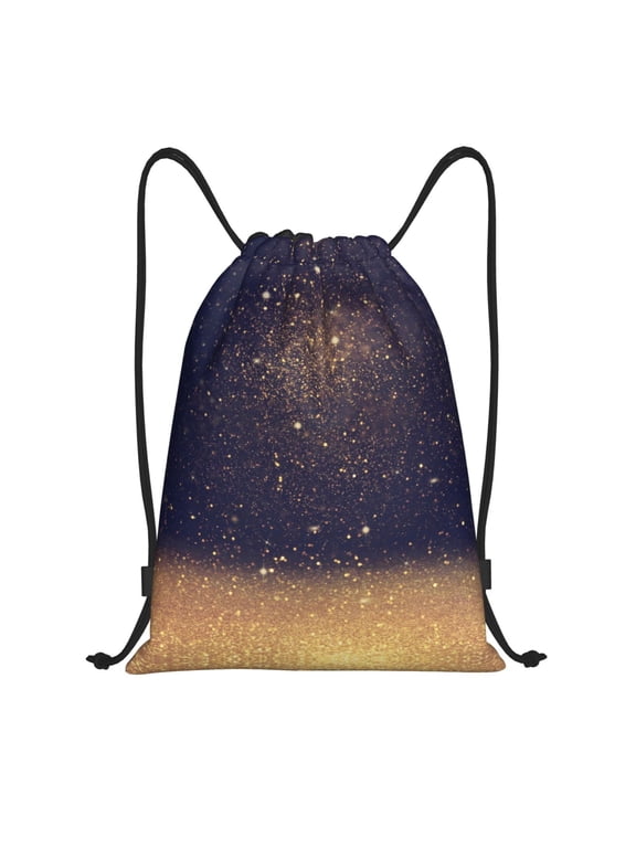 Drawstring Backpack - Gold Black Glitter Splash Proof Small Drawstring Gym Bag for Women Men, Cinch Sports String Bag Backpack for Travel Swimming Beach