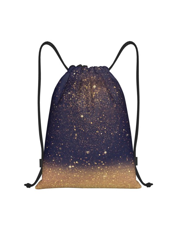 Drawstring Backpack - Gold Black Glitter Splash Proof Small Drawstring Gym Bag for Women Men, Cinch Sports String Bag Backpack for Travel Swimming Beach