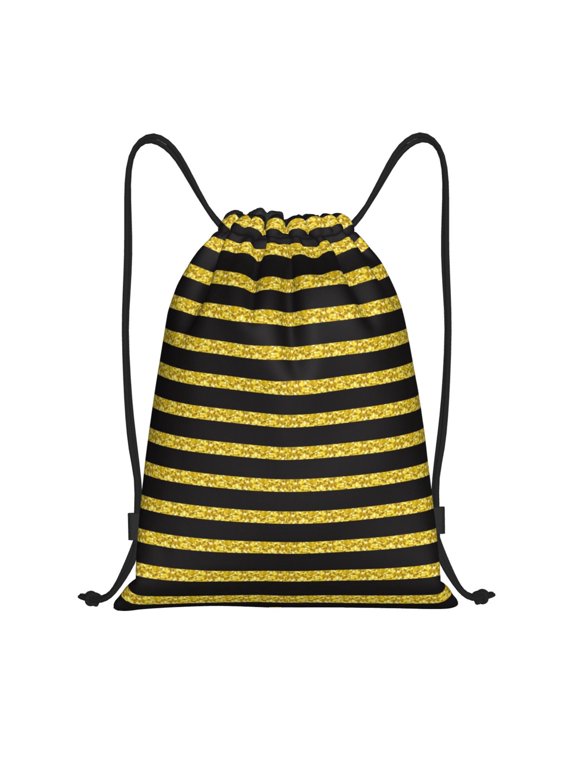 Drawstring Backpack - Gold Glitter Splash Proof Small Drawstring Gym Bag for Women Men, Cinch Sports String Bag Backpack for Travel Swimming Beach