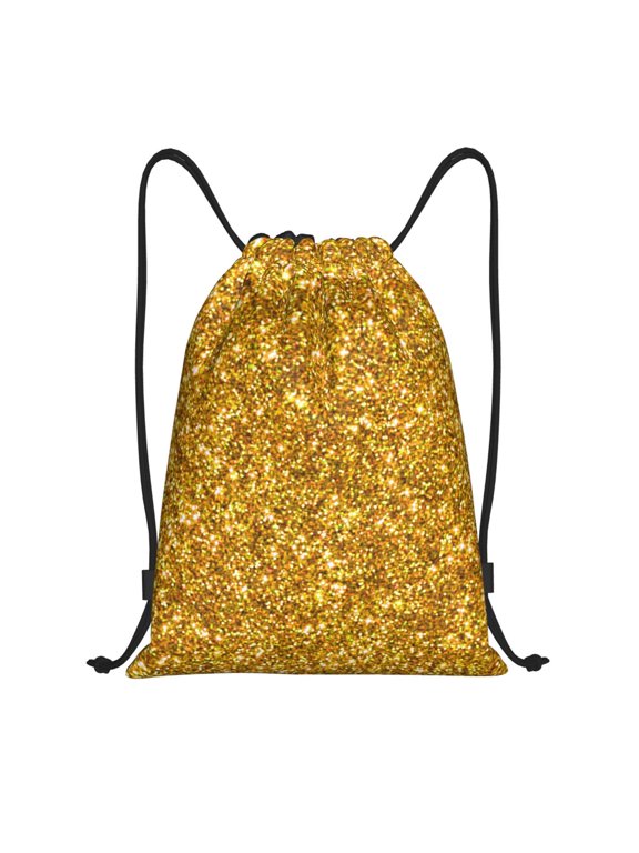 Drawstring Backpack - Gold Glitter Splash Proof Small Drawstring Gym Bag for Women Men, Cinch Sports String Bag Backpack for Travel Swimming Beach