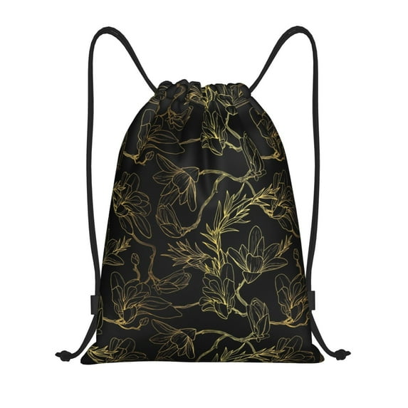 Drawstring Backpack - Gold Gloss Outline Floral Splash Proof Small Drawstring Gym Bag for Women Men, Sports Cinch String Bag Backpack for Travel Swimming Beach