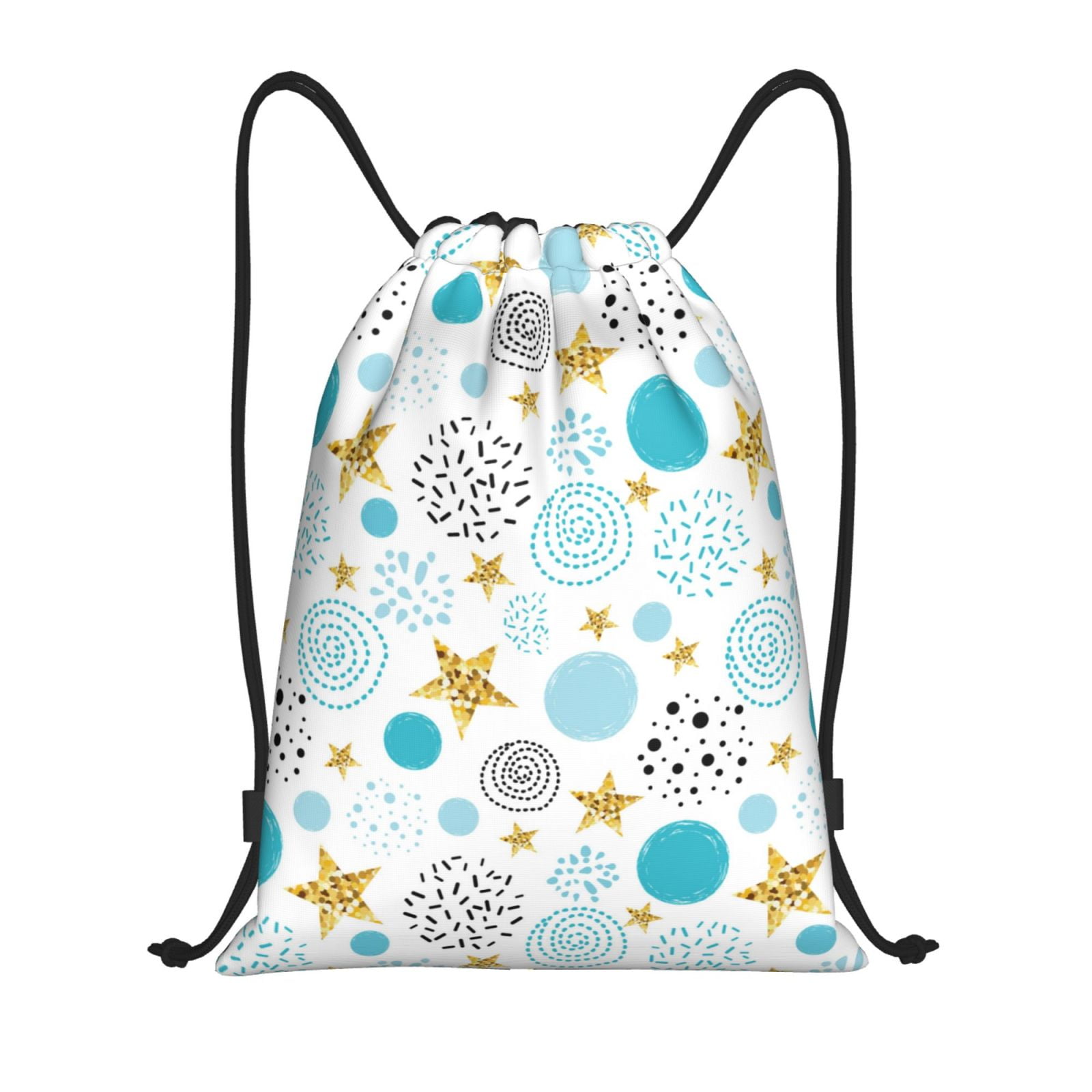 Drawstring Backpack - Gold Stars Blue Dots Pattern Gym Bag for Women ...