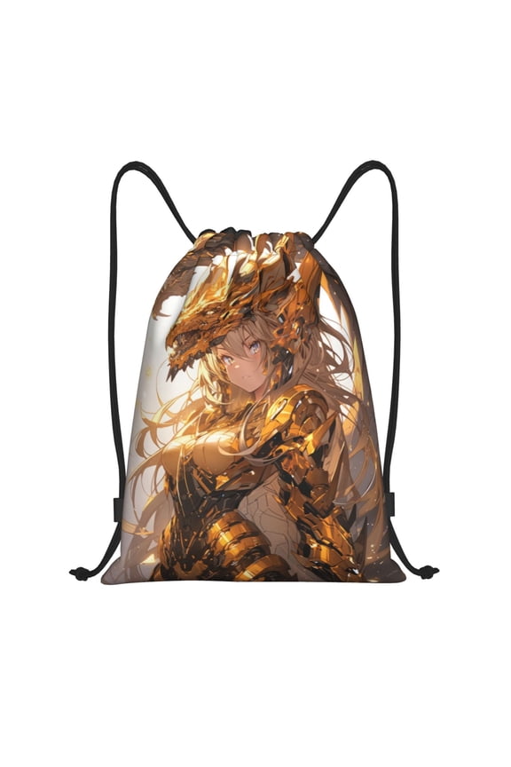 Drawstring Backpack - Golden Armor Dragon Princess Splash Proof Small Drawstring Gym Bag for Women Men, Cinch Sports String Bag Backpack for Travel Swimming Beach