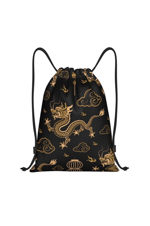 Drawstring Backpack - Golden Chinese Dragon Clouds Splash Proof Small Drawstring Gym Bag for Women Men, Cinch Sports String Bag Backpack for Travel Swimming Beach