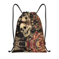 thumbnail image 1 of Drawstring Backpack - Gothic Eastern Floral Skull Splash Proof Small Drawstring Gym Bag for Women Men, Cinch Sports String Bag Backpack for Travel Swimming Beach, 1 of 8