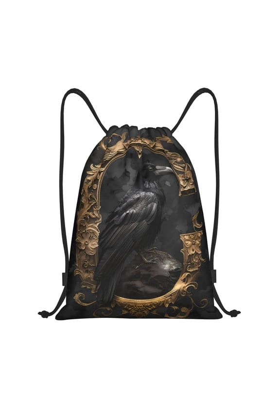Drawstring Backpack - Gothic Raven Portrait Splash Proof Small Drawstring Gym Bag for Women Men, Cinch Sports String Bag Backpack for Travel Swimming Beach
