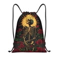 thumbnail image 1 of Drawstring Backpack - Gothic Skeleton with Roses Splash Proof Small Drawstring Gym Bag for Women Men, Cinch Sports String Bag Backpack for Travel Swimming Beach, 1 of 8