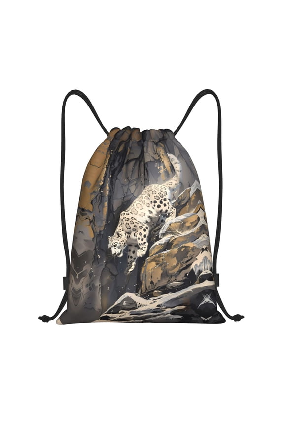 Drawstring Backpack - Graceful Snow Leopard Splash Proof Small Drawstring Gym Bag for Women Men, Cinch Sports String Bag Backpack for Travel Swimming Beach
