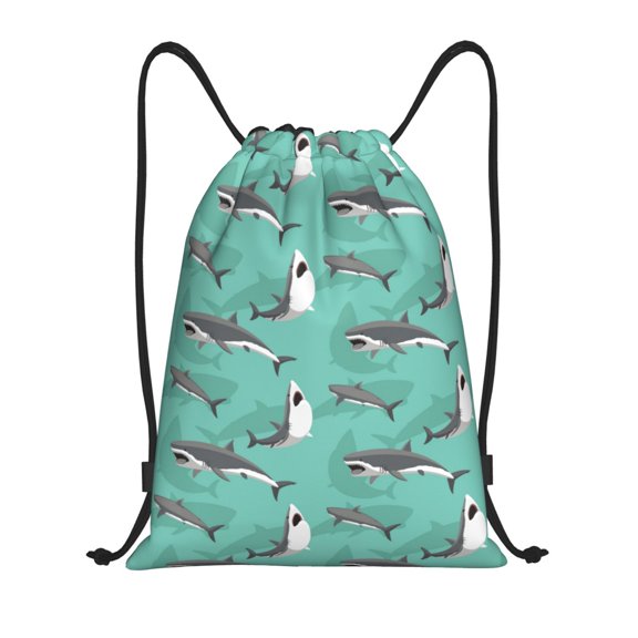 Drawstring Backpack - Great White Shark Splash Proof Small Drawstring Gym Bag for Women Men, Cinch Sports String Bag Backpack for Travel Swimming Beach