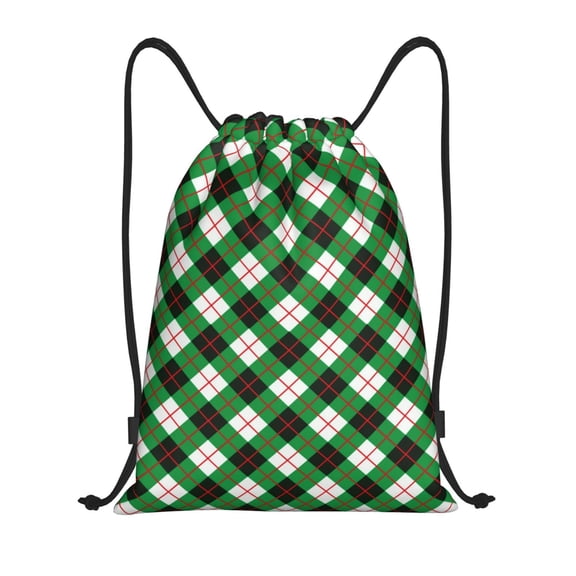 Drawstring Backpack - Green Argyle Plaid Splash Proof Small Drawstring Gym Bag for Women Men, Cinch Sports String Bag Backpack for Travel Swimming Beach