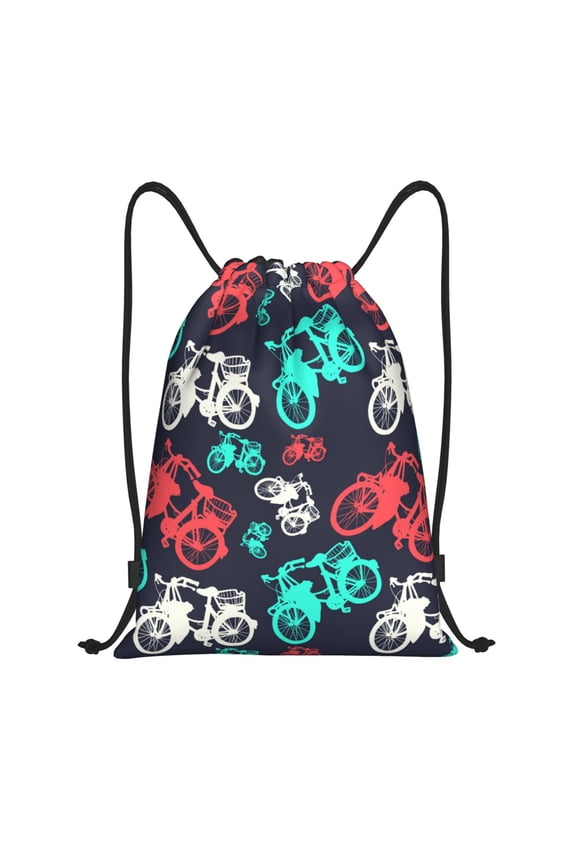 Drawstring Backpack - Green Bike Pattern red Splash Proof Small Drawstring Gym Bag for Women Men, Cinch Sports String Bag Backpack for Travel Swimming Beach