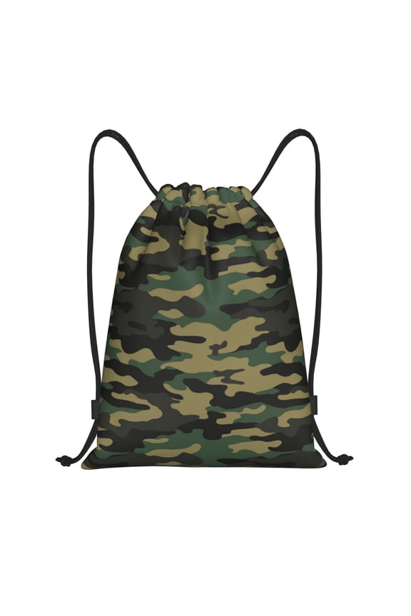 Drawstring Backpack - Green Camo Classic Splash Proof Small Drawstring Gym Bag for Women Men, Cinch Sports String Bag Backpack for Travel Swimming Beach