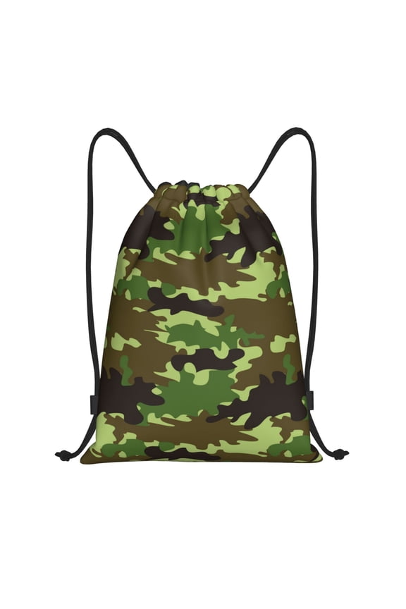 Drawstring Backpack - Green Camouflage Splash Proof Small Drawstring Gym Bag for Women Men, Cinch Sports String Bag Backpack for Travel Swimming Beach