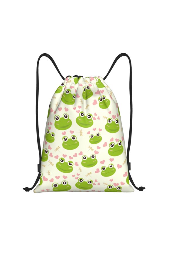 Drawstring Backpack - Green Frog Splash Proof Small Drawstring Gym Bag for Women Men, Cinch Sports String Bag Backpack for Travel Swimming Beach