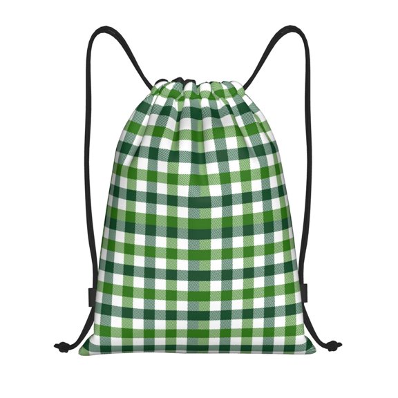 Drawstring Backpack - Green Gingham plaid Checkered Splash Proof Small Drawstring Gym Bag for Women Men, Cinch Sports String Bag Backpack for Travel Swimming Beach