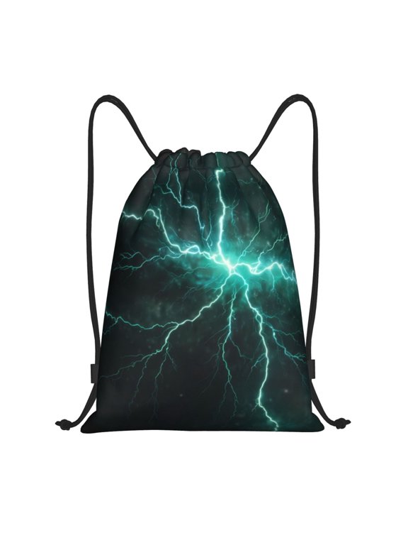 Drawstring Backpack - Green Lightning Flash Splash Proof Small Drawstring Gym Bag for Women Men, Cinch Sports String Bag Backpack for Travel Swimming Beach