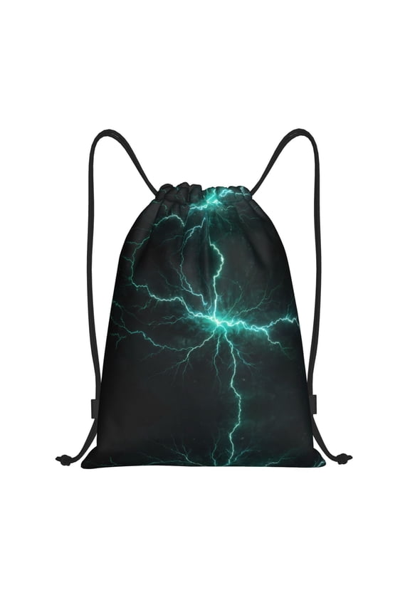 Drawstring Backpack - Green Lightning Flash Splash Proof Small Drawstring Gym Bag for Women Men, Cinch Sports String Bag Backpack for Travel Swimming Beach