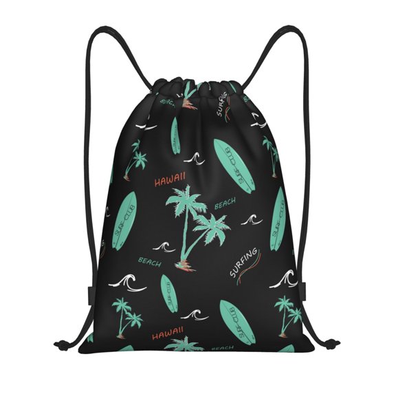 Drawstring Backpack - Green Surfboard Splash Proof Small Drawstring Gym Bag for Women Men, Cinch Sports String Bag Backpack for Travel Swimming Beach