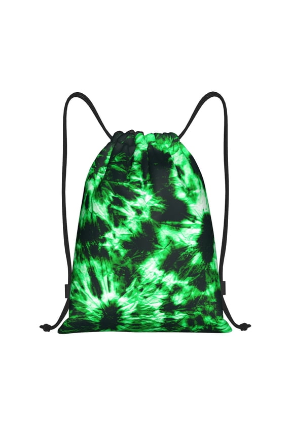 Drawstring Backpack - Green Tie Dye Splash Proof Small Drawstring Gym Bag for Women Men, Cinch Sports String Bag Backpack for Travel Swimming Beach