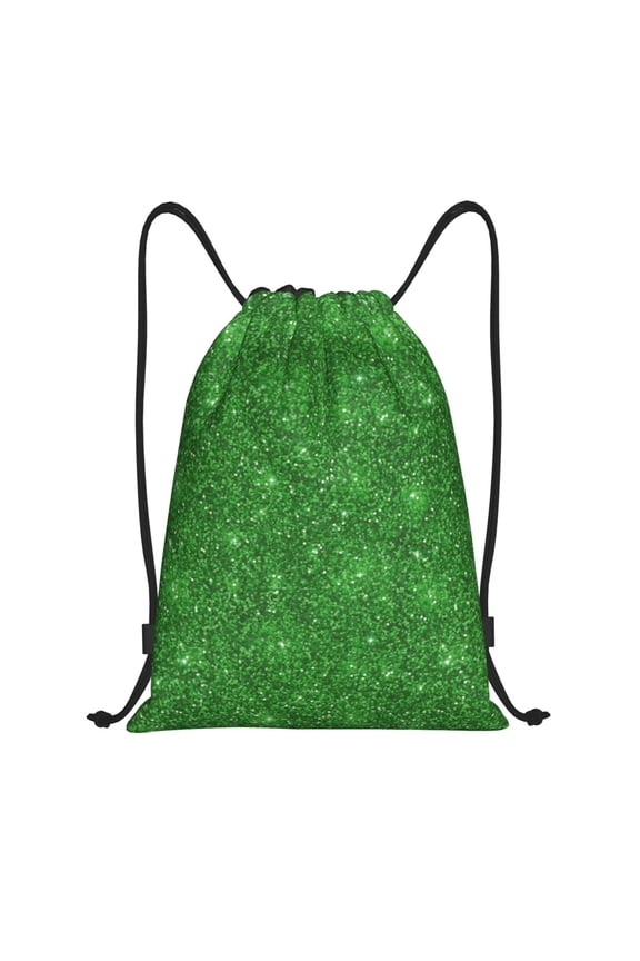 Drawstring Backpack - Green lightning Glitter B Splash Proof Small Drawstring Gym Bag for Women Men, Cinch Sports String Bag Backpack for Travel Swimming Beach