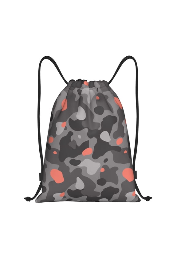 Drawstring Backpack - Grey Red Camouflage Splash Proof Small Drawstring Gym Bag for Women Men, Cinch Sports String Bag Backpack for Travel Swimming Beach