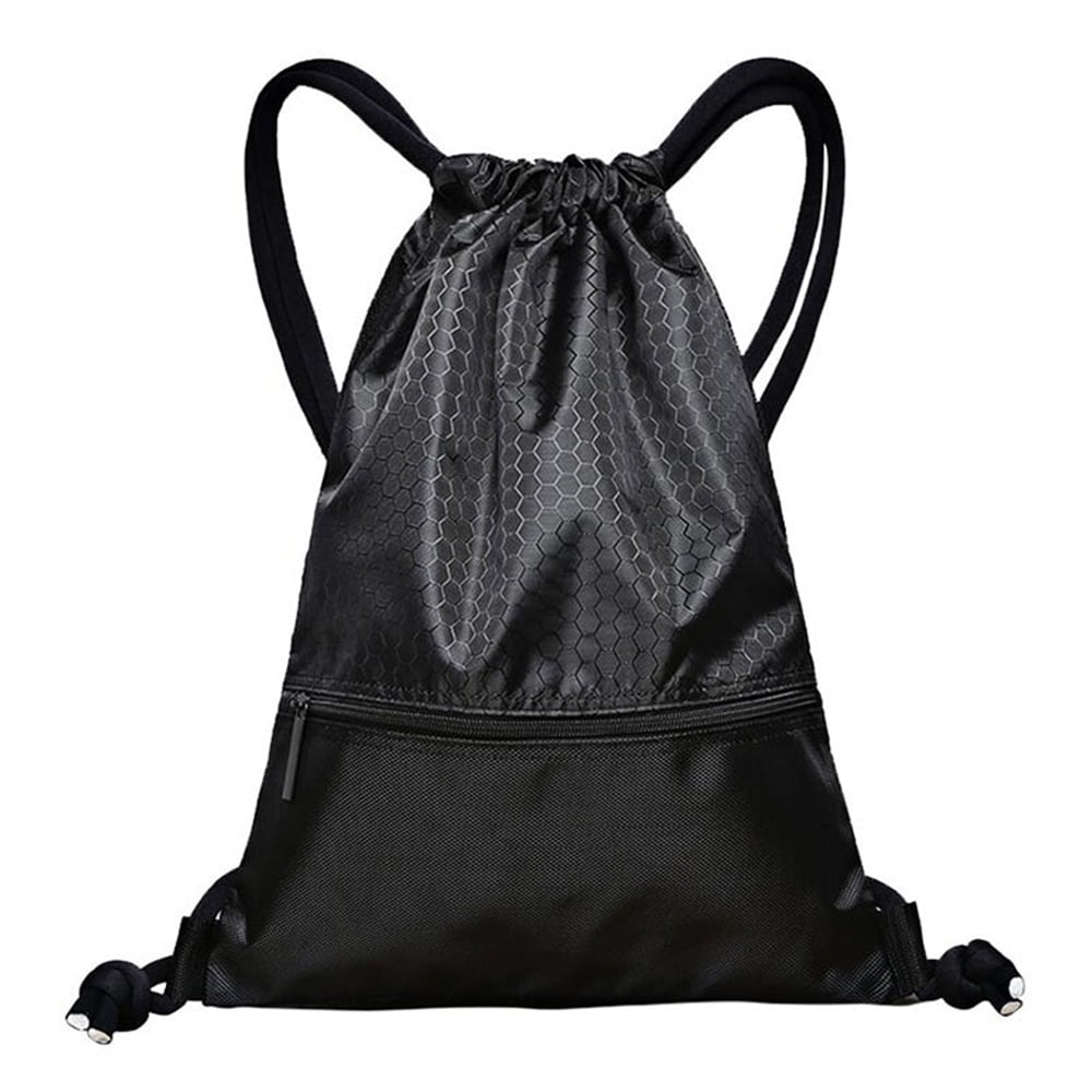 Drawstring Backpack Gym Bag Sackpack String Sack Pack Bags - black