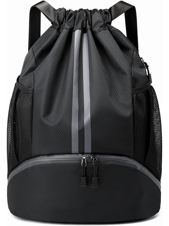 Drawstring Backpack Gym Bag with Shoe Compartment Water-Resistant String Backpack for Soccer, Basketball, Swim, Beach for Women and Men