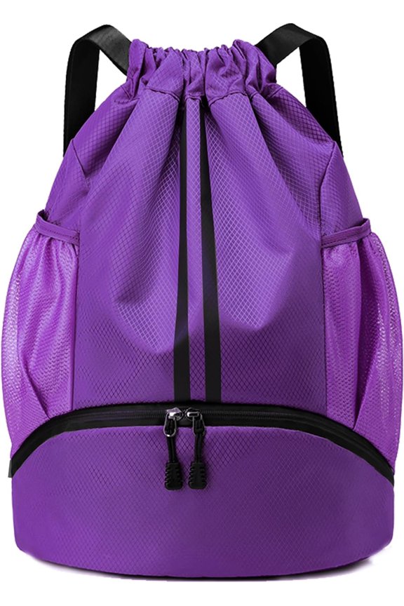 Drawstring Backpack Gym Bag with Shoes Compartment for Soccer, Basketball, Swim, Water-Resistant String Backpack Beach Cinch for Women Men, Purple