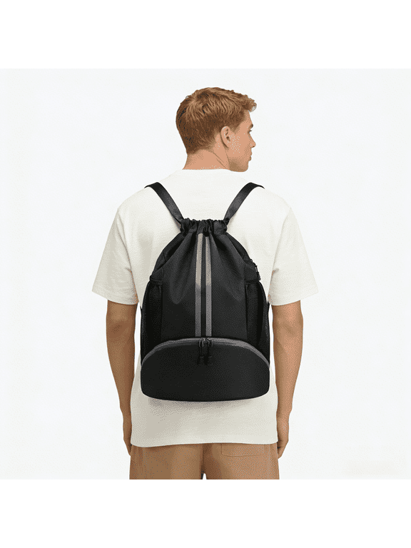 Drawstring Backpack Gym Bag with Shoes Compartment for Soccer, Basketball, Swim, Water-Resistant String Backpack Beach Cinch for Women Men