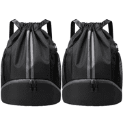 Drawstring Backpack Gym Bag with Shoes Compartment for Soccer, Basketball, Swim, Water-Resistant String Backpack Beach Cinch for Women Men