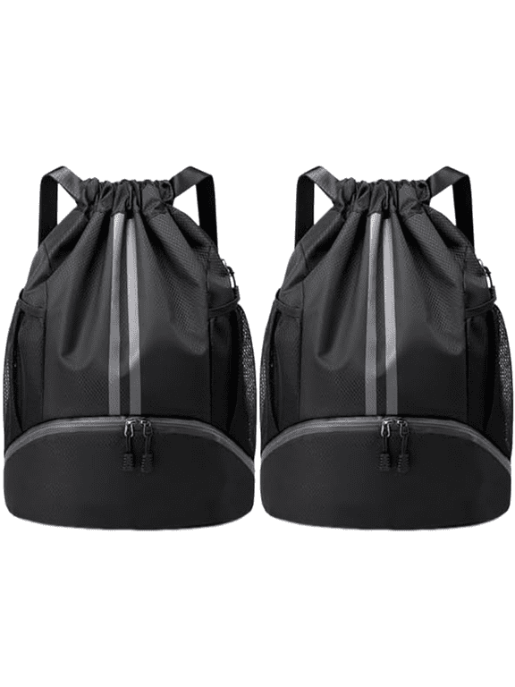 Drawstring Backpack Gym Bag with Shoes Compartment for Soccer, Basketball, Swim, Water-Resistant String Backpack Beach Cinch for Women Men