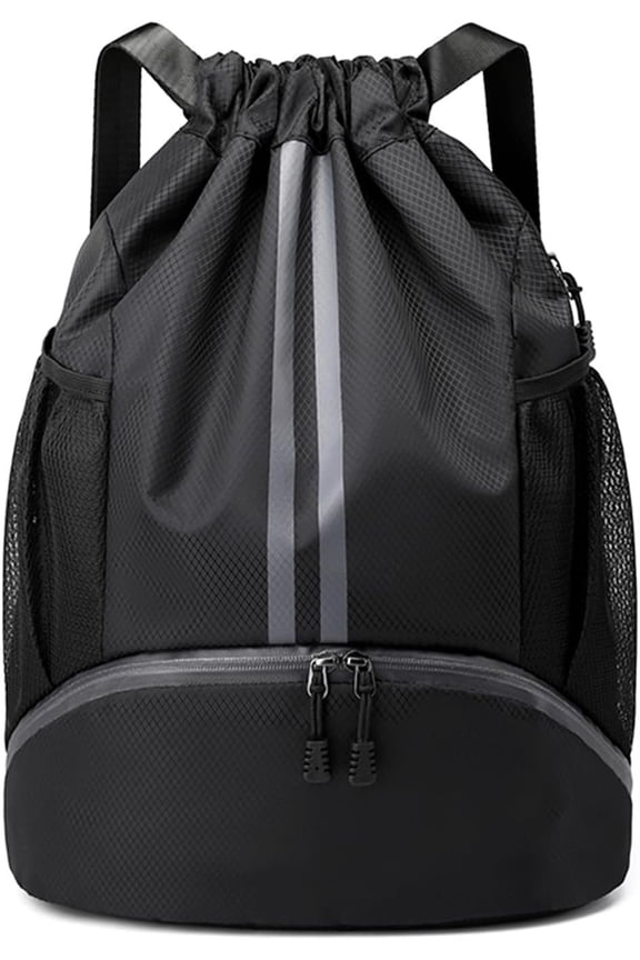 Drawstring Backpack Gym Bag with Shoes Compartment for Soccer, Basketball, Swim, Water-Resistant String Backpack Beach Cinch for Women Men