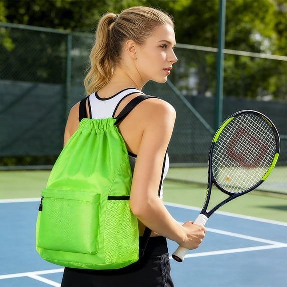 Drawstring Backpack, Gym Bag with Water Bottle Pocket, Drawstring Sackpack, Waterproof String Backpack for Basketball, Soccer,Swim for Women Men