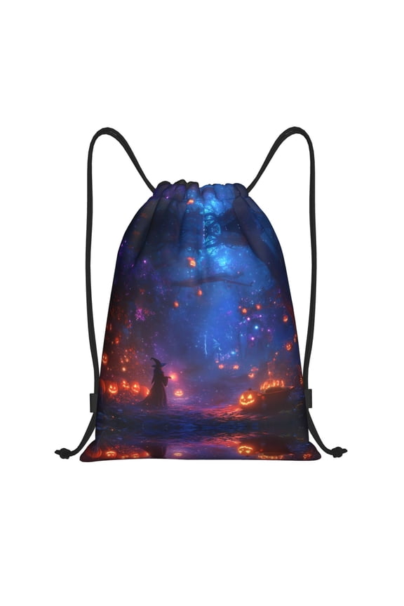 Drawstring Backpack - Halloween Colorful Forest Witch A Splash Proof Small Drawstring Gym Bag for Women Men, Cinch Sports String Bag Backpack for Travel Swimming Beach