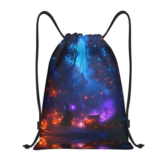 Drawstring Backpack - Halloween Colorful Forest Witch Splash Proof Small Drawstring Gym Bag for Women Men, Cinch Sports String Bag Backpack for Travel Swimming Beach