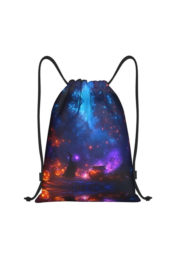 Drawstring Backpack - Halloween Colorful Forest Witch Splash Proof Small Drawstring Gym Bag for Women Men, Cinch Sports String Bag Backpack for Travel Swimming Beach