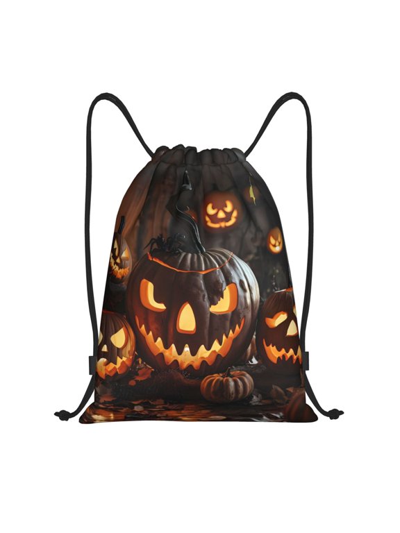 Drawstring Backpack - Halloween Cool Pumpkin Splash Proof Small Drawstring Gym Bag for Women Men, Cinch Sports String Bag Backpack for Travel Swimming Beach