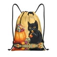 thumbnail image 1 of Drawstring Backpack - Halloween Cute Candy Black Cat Splash Proof Small Drawstring Gym Bag for Women Men, Cinch Sports String Bag Backpack for Travel Swimming Beach, 1 of 8