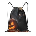 thumbnail image 1 of Drawstring Backpack - Halloween Cute Pumpkin Black Cat Splash Proof Small Drawstring Gym Bag for Women Men, Cinch Sports String Bag Backpack for Travel Swimming Beach, 1 of 8
