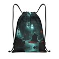 thumbnail image 1 of Drawstring Backpack - Halloween Ghost Living Room Splash Proof Small Drawstring Gym Bag for Women Men, Cinch Sports String Bag Backpack for Travel Swimming Beach, 1 of 8